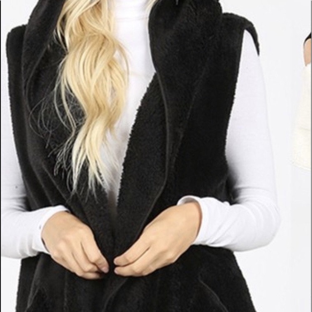 Hooded fuzzy vest